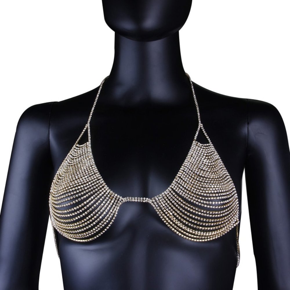 Bra Necklace Woman Crystal Chain Necklace Bikini Accessories Body Jewelry - Picture 4 of 8